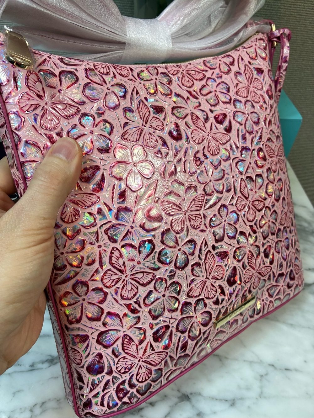 Brahmin Fearless Pink Ainsley Katie Iridescent Shoulder Bag - NWT Rare Style 🔥 - Picture 3 of 13